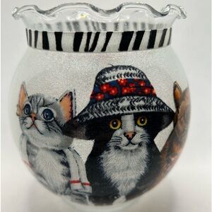 Cat glass candle holder sparkly unique kitties lot of 2 NWT